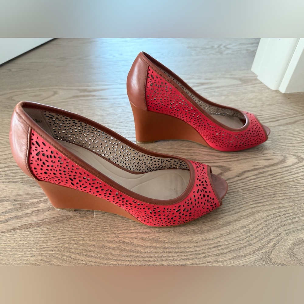 Rockport Red and Brown Peep-Toe Wedges